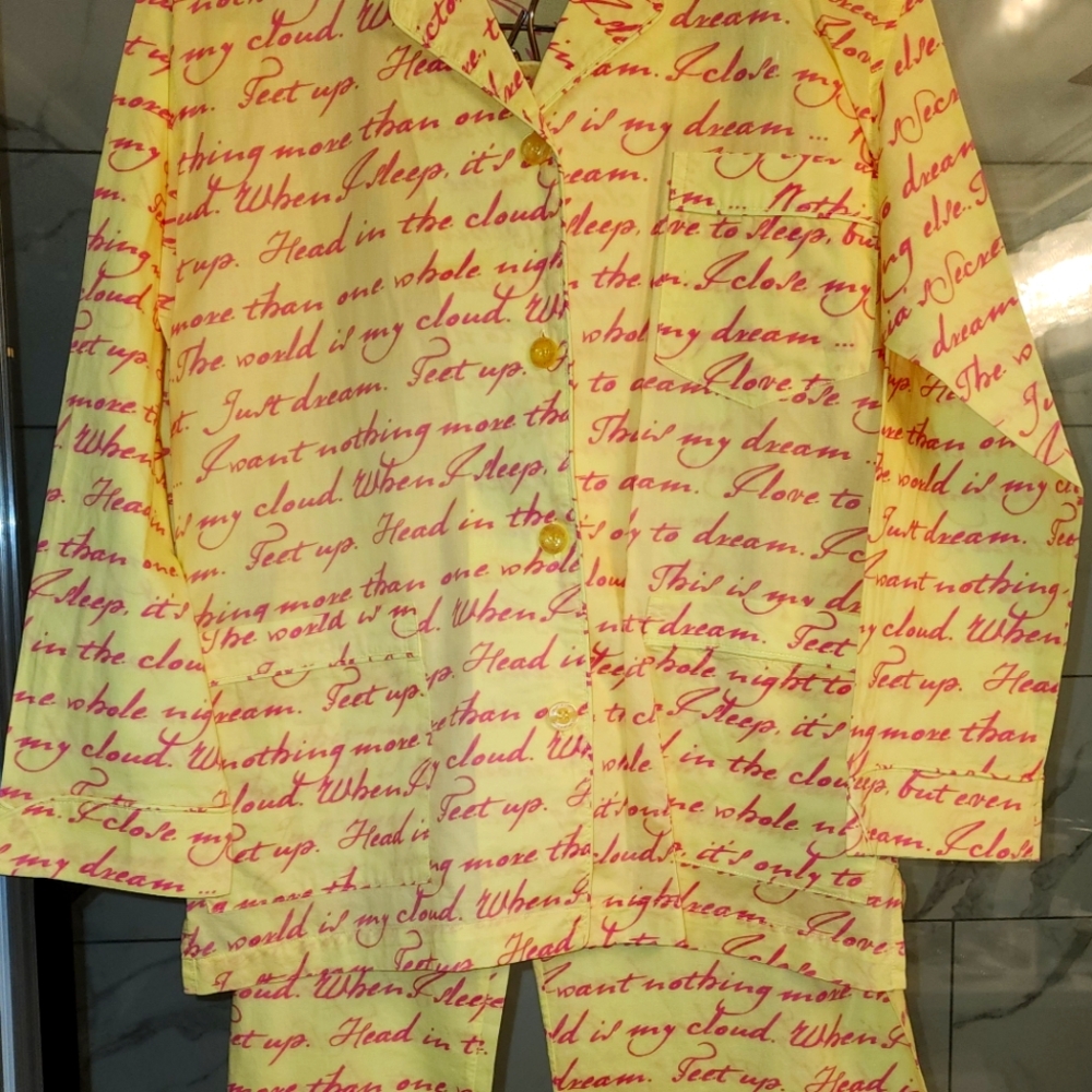 NWOT Victoria’s Secret Y2K, RARE Thin PJ Set,Yellow & Fuchsia Words, 42”Bust SzS